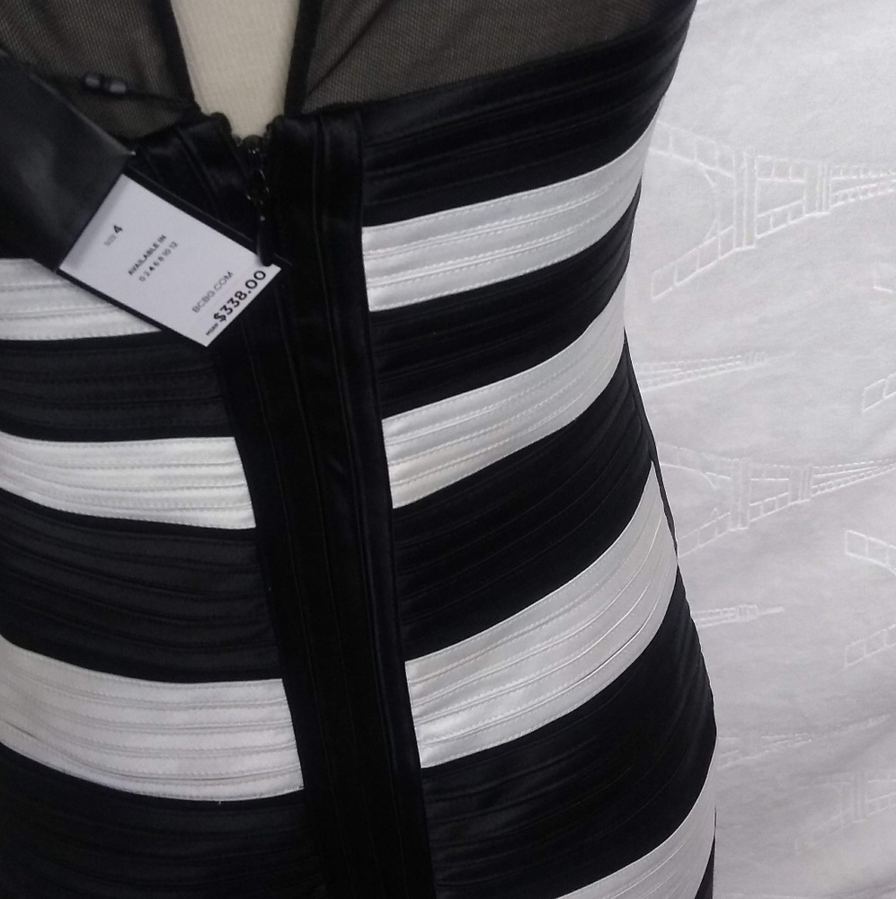 BCBG Maxazria Black And White Striped Club Dress - Picture 3 of 5
